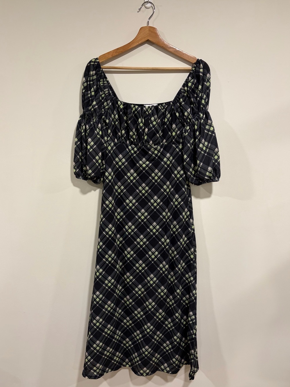 NWT Topshop Check Square Neck Puff Sleeve Midi Dress Women’s Size 6 Whimsigoth - Picture 2 of 8